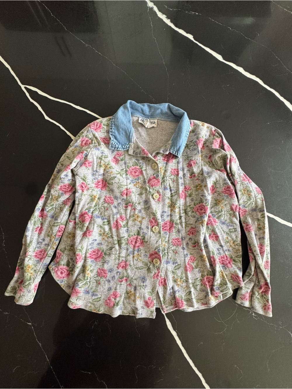 Vintage 90s Next Era Floral Button-Front Top with Denim Collar